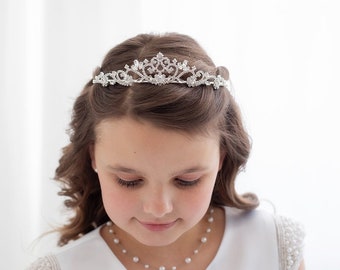 Blumenmädchen-Kopfschmuck, Kristall-Tiara, Hochzeit Kopfschmuck, Strass-Tiara, Erstkommunion-Tiara, Marah Blumenmädchen-Tiara