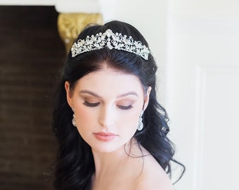 Silver Wedding Tiara, Bridal tiara headpiece, wedding headpiece, rhinestone tiara, crystal tiara, Carolina Wedding Tiara
