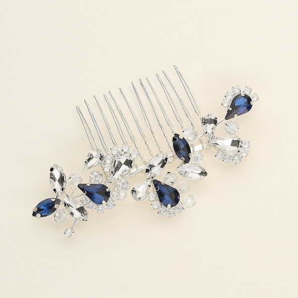 Blue Sapphire Wedding Comb, Rhinestone Comb, Bridal Comb Crystal, Wedding Crystal Hair Comb, Carla Sapphire Blue Wedding Comb