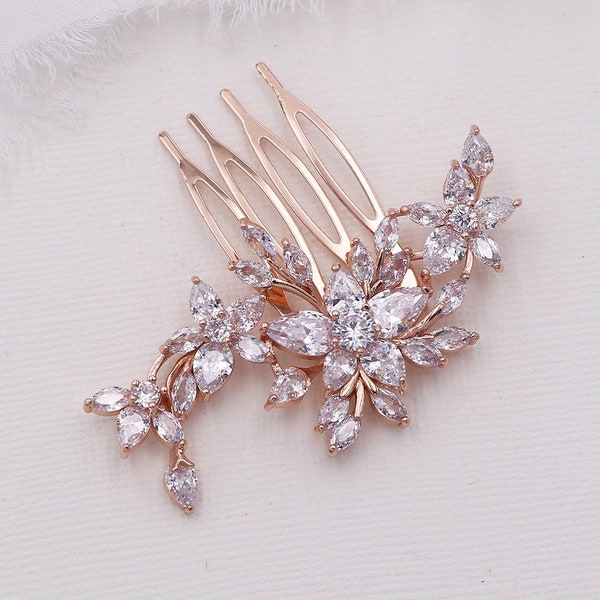 Bridal CZ Comb Rose Gold, Bridal Comb Crystal, Wedding Crystal Hair Comb, Hair Comb, Wedding Accessory, Nancy CZ Rose Gold Comb