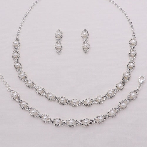 Pearl Wedding Jewelry Set Rhinestone 
