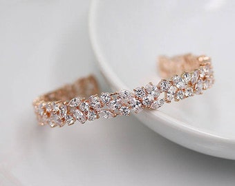 Bridal bracelet, Cuff Wedding Bracelet, Rose Gold wedding bracelet, cz bracelet, cubic zirconia bracelet, Emersyn Rose Gold Cuff Bracelet