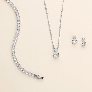 Silver Wedding Jewelry Set, cubic zirconia earrings, bridal jewelry, wedding earrings, Petite Round Silver Jewelry Set