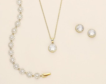 Gold Wedding Jewelry Sets, Crystal Wedding Necklace Set, wedding jewelry set, bridesmaid jewelry set, Ansley Gold Jewelry Set