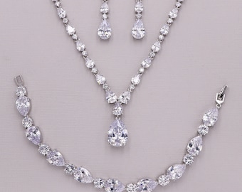 Pear Wedding Jewelry Set, wedding jewelry, bridal jewelry, wedding earrings and necklace, bridesmaid jewelry, Kasey Jewelry Set