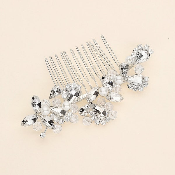 Swarovski Wedding Pearl Comb, Rhinestone Comb, Bridal Comb Crystal, Wedding Crystal Hair Comb, Carla Pearl Comb