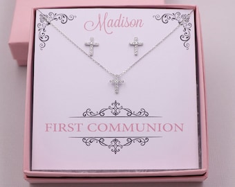 First Communion Gift, Cross Earrings, first communion jewelry, Communion Gift, Girls Cross Jewelry Set