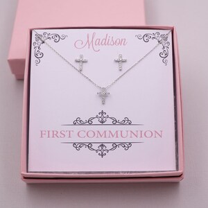 First Communion Gift, Cross Earrings, first communion jewelry, Communion Gift, Girls Cross Jewelry Set image 1