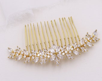 Wedding Crystal Comb Gold, Cubic Zirconia Comb, Bridal Comb Crystal, Wedding Crystal Hair Comb, Camilla CZ Gold Comb
