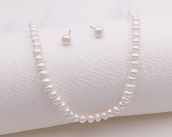Freshwater Pearl Jewelry Set, Pearl Jewelry, Freshwater Pearl Strand Necklace, Freshwater Pearl Strand Necklace Earrings Set