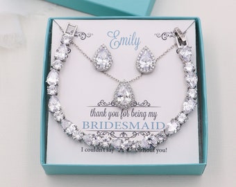 Bridesmaid Bracelet Gift Set, Bridesmaids Gift, Bridesmaid Earrings Studs, Heather Bridesmaids Jewelry Gift Set DISC