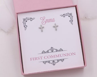 First Communion Earrings, Cross Earrings, first communion jewelry, Baptism Gift, Baptism Earrings, Girls Cross Earrings