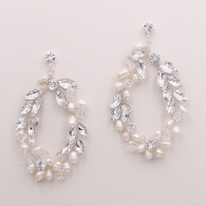 Large Wedding Pearl Earrings, Statement Pearl Bridal Earrings, Hoop Earrings Pearl, Bridal Jewelry, Wedding Earrings, Paris Pearl Earrings image 2
