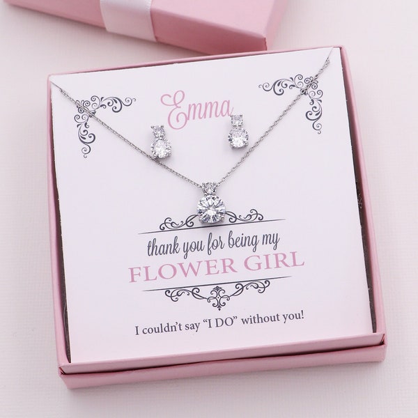 Silver Flower Girl Jewelry Set Crystal, Girls Flower Girl Jewelry Gift, Flower Girl Set, Petite Round Flower Girl Jewelry Set