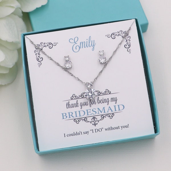 Silver Bridesmaids Jewelry Set, cubic zirconia earrings, bridesmaid jewelry gift set, Petite Round Bridesmaids Jewelry Set