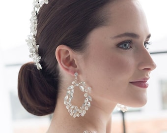 Large Wedding Pearl Earrings, Statement Pearl Bridal Earrings, Hoop Earrings Pearl, Bridal Jewelry, Wedding Earrings, Paris Pearl Earrings