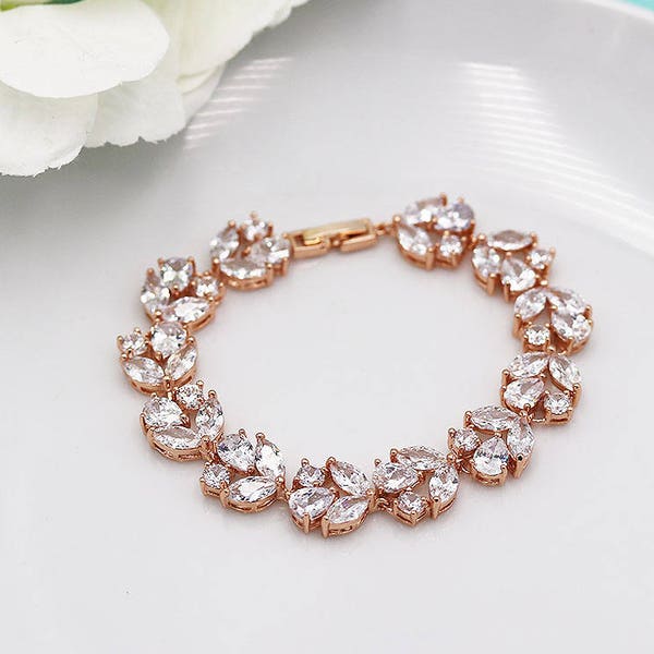 FINAL SALE* Bridal Bracelet Rose Gold, cz wedding bracelet, rose gold cubic zirconia bracelet, Angelique Rose Gold Bracelet *Sale