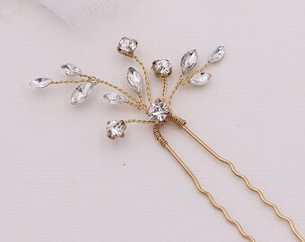 Crystal Gold Hair Pin, bridal hair accessories, rhinestone hairpin,  bridal hairpins, Layla Gold Hairpin