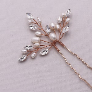 Crystal freshwater pearl wedding hair pin Gold, bridal hair accessories, Sold Individually, Aryana Pearl Gold Hairpin image 2