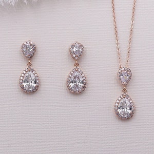 Rose Gold Jewelry Set CZ Wedding Necklace Set bridal | Etsy