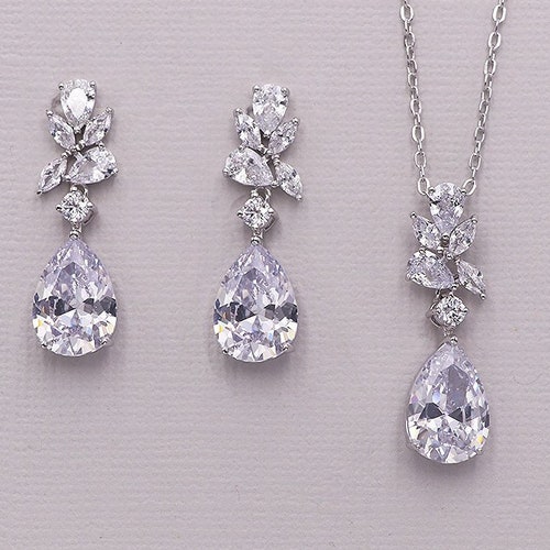 Jewelry Set for Brides Teardrop Wedding Earrings Set Tear Etsy