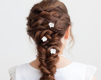 Porcelain Flower Girl Hair Pin, Flower Pearl Hair Pin, First Communion Hair Pins, Girls Wedding Hairpin, Sasha Flower Girl Hairpin