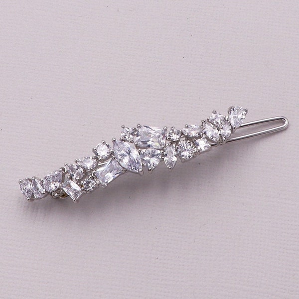 Barrette de mariage, barrette de zircone cubique, cristal de mariée strass, barrette de mariage cristal, barrette Naya