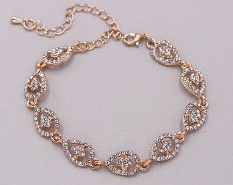 Rhinestone Bridal bracelet Rose Gold, Rose Gold wedding bracelet, rhinestone crystal bracelet, crystal bracelet, Annabel Rose Gold Bracelet