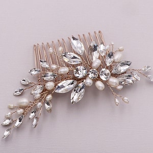 Rose Gold Crystal Comb, Wedding Hair Comb, Handmade Wedding Comb, Crystal Bridal Comb, Shayanne Rose Gold Pearl Hair Comb