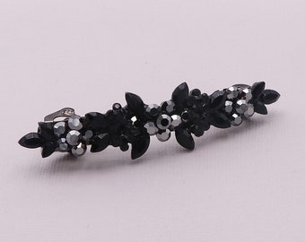 Black Crystal Rhinestone Barrette, Wedding Crystal Hair Clip, Hair Barette, Wedding Accessory, Brynlee Black Barrette Clip