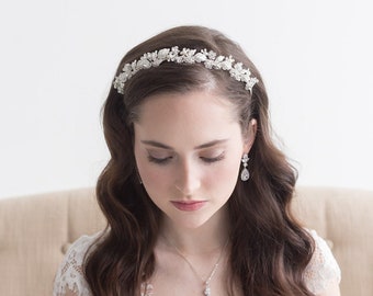 Crystal Wedding Headpiece Pearl, Bridal tiara headpiece, pearl wedding headband, pearl tiara, Mabel Pearl Headband