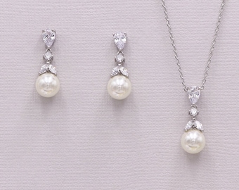 Trouwen Sieraden Sieradensets Teardrop Pearl Jewelry Set • Bridal Pearl Necklace & Earrings • Pearl Jewelry Set 