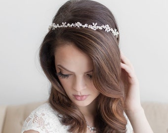 Wedding Headband for Bride, Wedding Headband for Brides, Pearl Wedding Headband, Wedding Headpiece, Dahlia Silver Headband