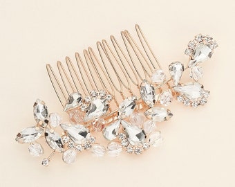 Rose Gold Bridal Comb, Rhinestone Comb, Bridal Comb Crystal, Wedding Crystal Hair Comb, Carla Rose Gold Crystal Comb