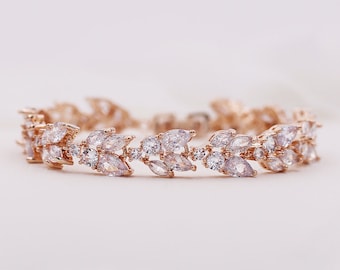 Wedding Bracelet Rose Gold, Bridal Bracelet, cz bracelet, cubic zirconia bracelet, rose gold bridal jewelry, Camilla Rose Gold Bracelet