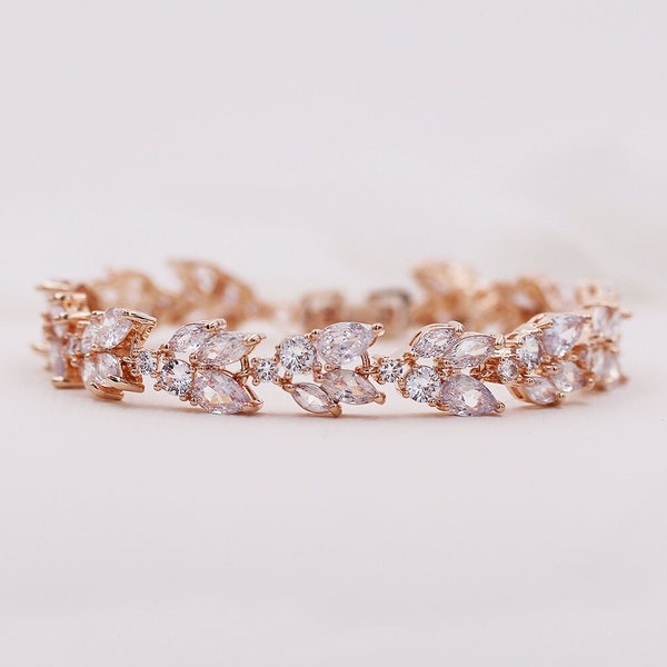 Wedding Bracelet Rose Gold, Bridal Bracelet, cz bracelet, cubic zirconia bracelet, rose gold bridal jewelry, Camilla Rose Gold Bracelet