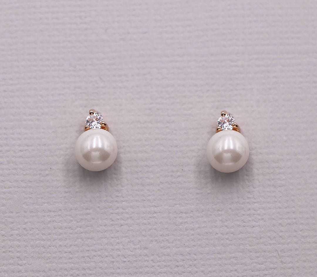 Rose Gold Pearl Stud Earrings, Rose Gold Pearl Earrings, Bridesmaid
