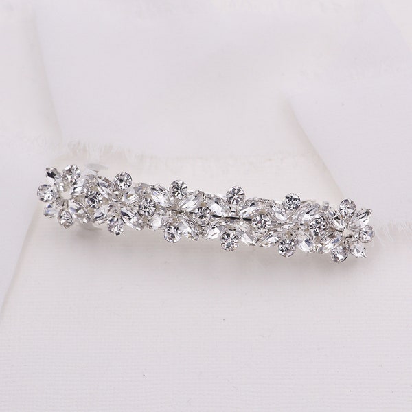 Rhinestone Barrette, Bridal Barrette Crystal, Wedding Crystal Hair Comb, Silver Hair Barette, Wedding Barrette, Cindy Silver Barrette