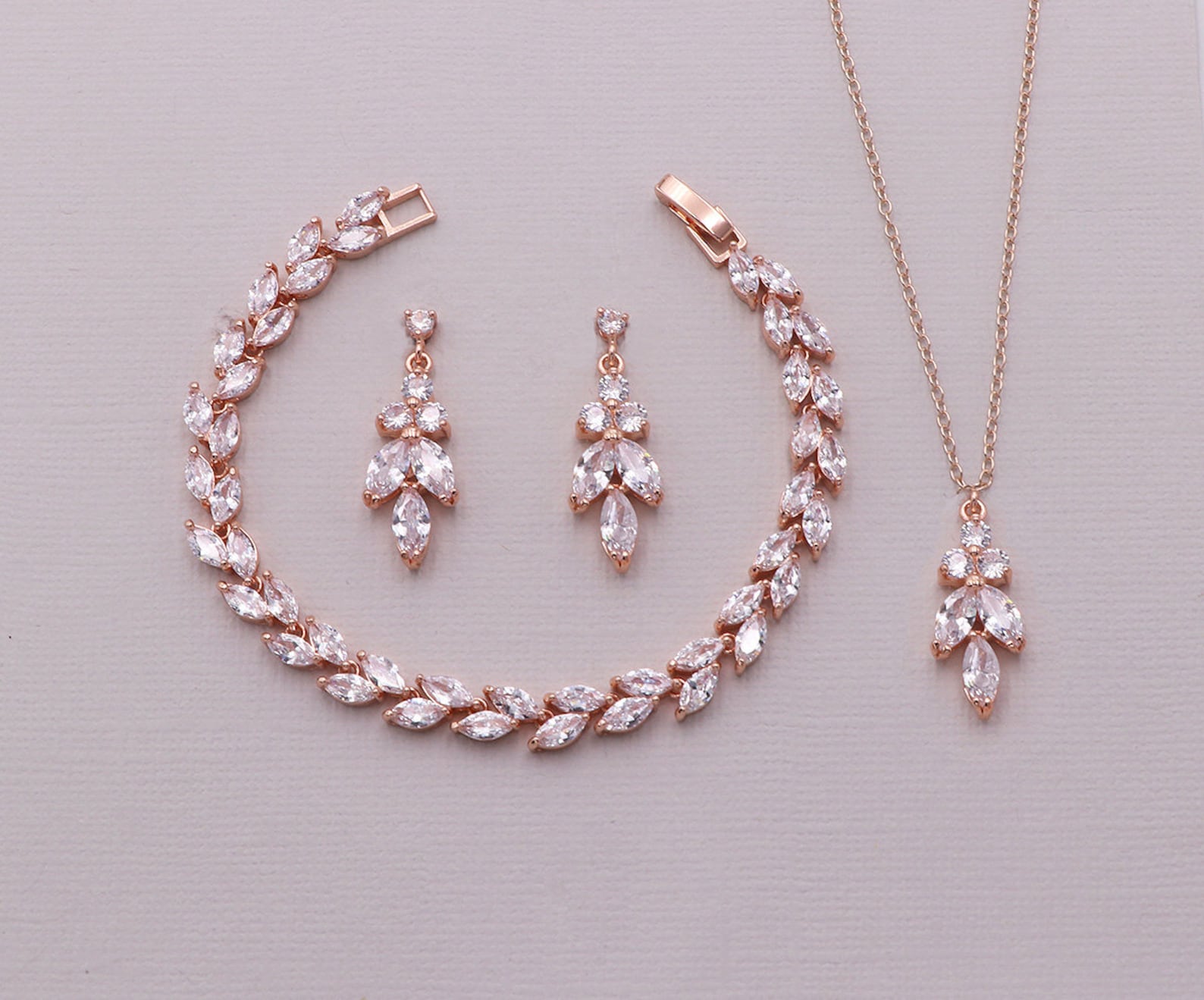 Wedding Jewelry Set Rose Gold Bridesmaid Jewelry Set Brides Etsy