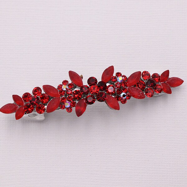 Red Crystal Rhinestone Barrette, Wedding Crystal Hair Clip, Hair Barette, Wedding Accessory, Brynlee Red Barrette Clip