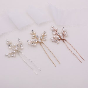 Crystal freshwater pearl wedding hair pin Gold, bridal hair accessories, Sold Individually, Aryana Pearl Gold Hairpin image 9