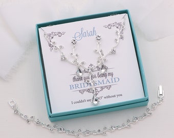 Bridesmaid Jewelry Set Silver, Crystal Bridesmaid Jewelry Set, Bridesmaid Jewelry Gift, Carla Silver Bridesmaids Set