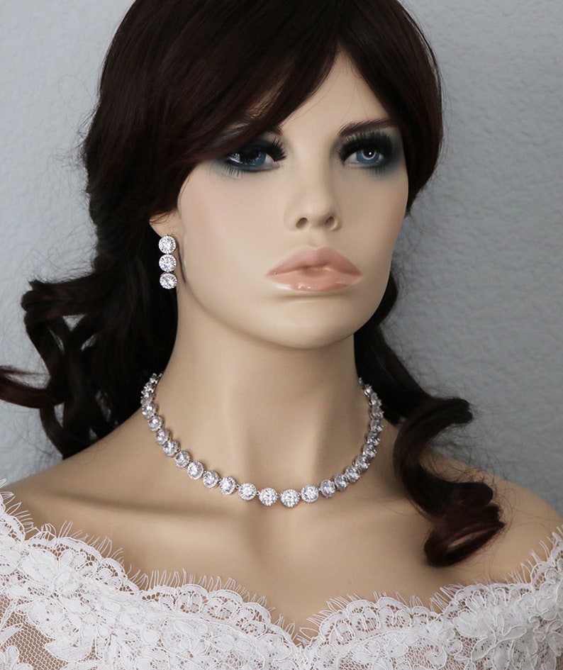 cz necklace set Bridal Jewelry Set cubic zirconia jewelry set wedding jewelry set bridal jewelry Ansley Full Jewelry Set