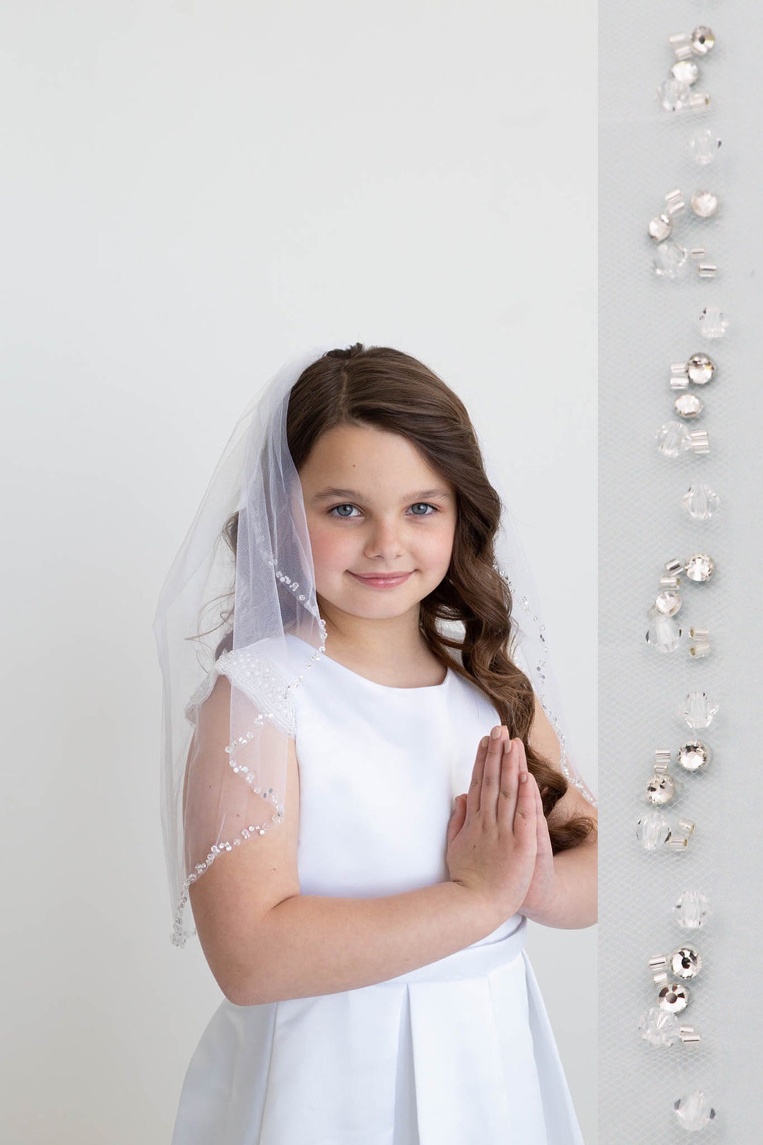 Crystal First Communion Veil, First Communion Veil, Beaded Edge Veil