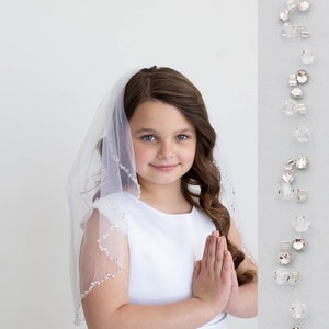 TOPQUEEN V04a Communion Girls Veil Mini Veil for Bride Pearls Beaded Bridal  Veil Bachelorette Party Communion Accessories Bride