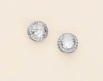 Stud Cubic Zirconia Halo Earrings, wedding jewelry, bridal jewelry, teardrop wedding earrings, Ansley Stud Earrings