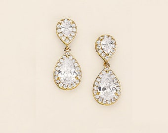 Gold Bridal Earrings, gold cz earrings, cubic zirconia earrings,cubic zirconia earrings,bridal jewelry, Kensley Gold Earrings