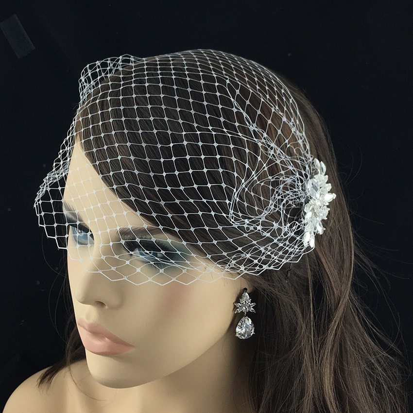 Birdcage Veil, Swarovski Crystal Birdcage Face Veil, Crystal Pearl