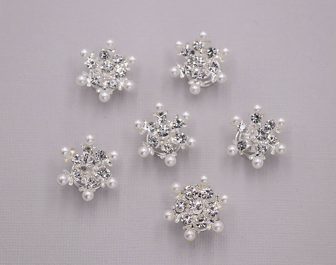 Snowflake Wedding Twist Ins, Set of 6, Crystal Rhinestone Snowflake H…
