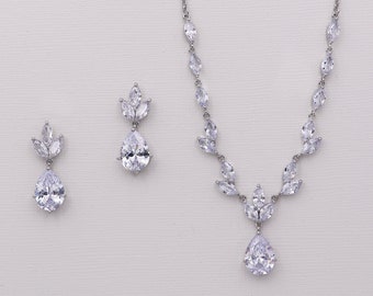 CZ Jewelry Set, CZ Crystal Wedding Necklace Set, bridal jewelry, wedding jewelry, zircon, cz jewelry set, Julianna Jewelry Set DISC